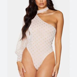 NWT PrettyLittleThing One Shoulder High Neck Bodysuit